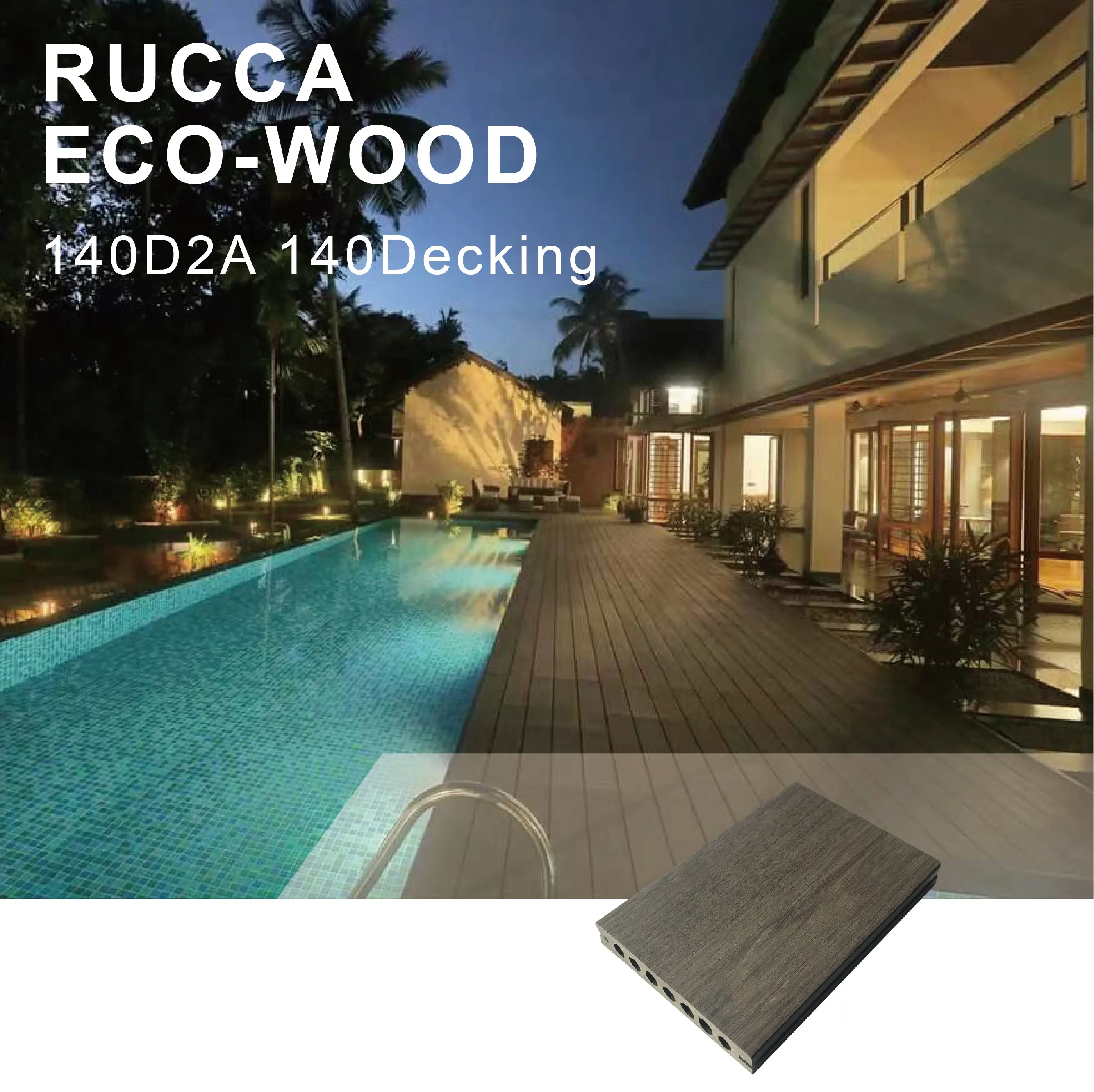 Foshan Rucca डब्ल्यूपीसी इंजीनियर फर्श स्विमिंग पूल लकड़ी प्लास्टिक समग्र अलंकार Synthetique बोर्ड आउटडोर छत आँगन के लिए