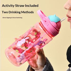 ขวดน้ำพลาสติกสำหรับนักเรียนแบบกำหนดเอง ปลอดสาร BPA ฝาสไลด์ใส พร้อมหลอดและเชือก สำหรับกลับไปโรงเรียน - Product Image 3
