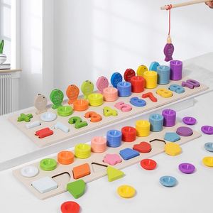 Juguete de apilamiento preescolar, bloques de números y formas, juego de pesca de madera Montessori 5 en 1, clasificador de formas, juego de conteo - Product Image 2