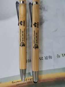 Ensemble de stylos en bois de bambou avec crochet métallique, stylos à bille à tête tactile, logo imprimé en sérigraphie pour cadeaux de bienvenue, publicité - Product Image 4