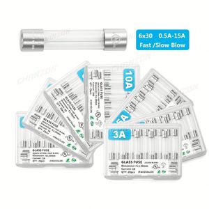 20 fusibles de tubo de vidrio de 6x30mm soplado lento rápido 6*30 6x30mm 0.5A 1A 2A 3A 4A 5A 6A 8A 10A 12A 15A 250V 125V 12V fusibles de corte - Product Image 1