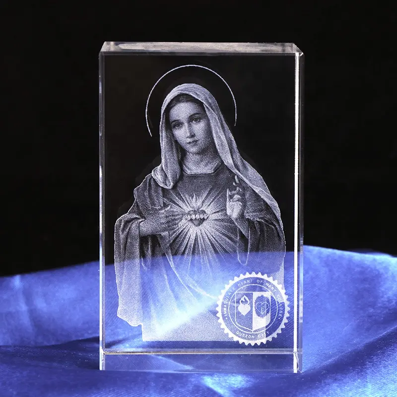 נוצרי דתי קרפט מתנות ישו צלב בתולה מרי 3d לייזר חרוט גביש בלוק קובייה