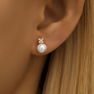 Boucles d'oreilles clous miniatures en argent S925 plaqué or, simples et élégantes, avec perles, cristaux de zircon, fleurs et poissons mignons - Product Image 5