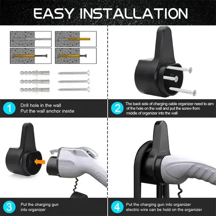 Ev Oplader Houder Muur Connector Holster Elektrische Auto Kabel Organizer Mondstuk Dock Mount Voor Tesla Type 2 Gbt J1772 Evse Opladen