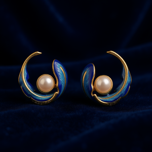 Orecchini a Perno E4831 Ali Dorate con Perla Coltivata Bianca AAA, Montatura Rotonda Placcata Oro, Gioielli di Lusso per Donna - Product Image 2