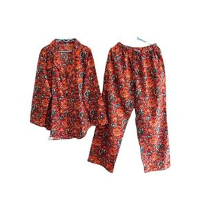 Women Printed Cotton Pajama Set Floral Design Long Sleeve Woven Shirt and <b>Pants</b> Breathable Summer Night Suit Comfortable - Product Image 1