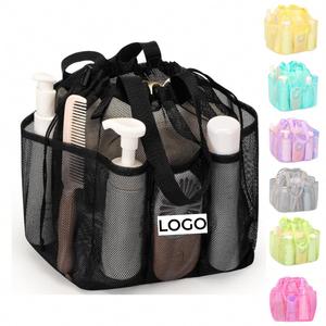 Custom LOGO Large Portable Foldable Polyester Mesh Shower Caddy Drawstring College Dorm Essentials University Student <b>Boys</b> Girls - Product Image 1