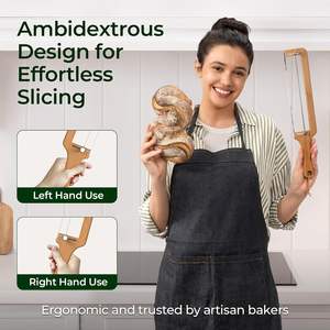 Couteau à pain réglable à lame dentelée en acier inoxydable, trancheuse manuelle en bambou pour pains au levain faits maison - Product Image 5