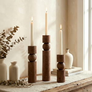 Juego de 3 Portavelas de Madera con Forma de Columna, Decoración para el Hogar, Acabado Natural, Diseño Redondo - Product Image 1