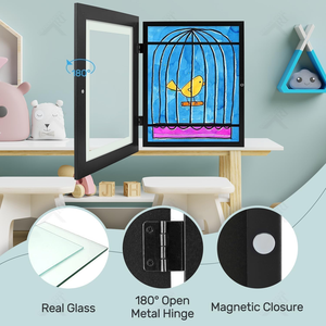 Kids A4 Picture <b>Frames</b> Brown Wood Front Opening Tempered Glass 4x6 Iron Horizontal Vertical Formats Changeable for Artwork - Product Image 3