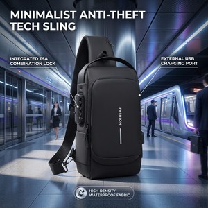 Nova Bolsa Transversal Masculina Antifurto com Porta USB à Prova d'Água, Durável e Moderna, para Viagem e Esporte - Product Image 1