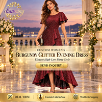 Robe longue scintillante à sequins pour femme avec bords à volants et design asymétrique, idéale comme robe d'été pour invitées.