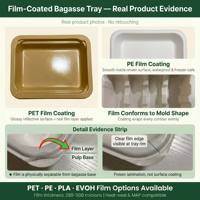 Plateau alimentaire jetable en bagasse de canne à sucre biodégradable et compostable avec couvercle, revêtement filmé personnalisé OEM, en fibre, pour sushis et aliments