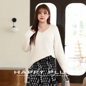 Pull en tricot ample à col en V Happy Plus pour femme, couleur unie, épaisseur moyenne, anti-boulochage, grande taille - Product Image 5