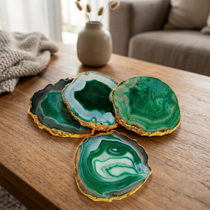 Green <b>Agate</b> Stone <b>Coaster</b> Gold Trim Polished Gemstone Drink Mat Irregular Decorative Cup Pad Home Gift - Product Image 3