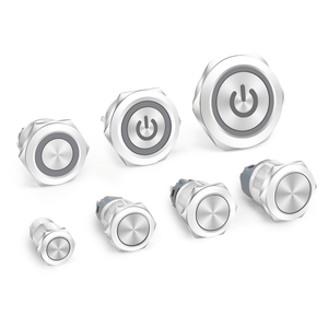 Yuvarlak Metal Güç Düğmesi Anahtarı 12-40mm IP65 Su Geçirmez Halka Aydınlatmalı Anlık/Kendinden Kilitlemeli Paslanmaz Çelik - Product Image 1