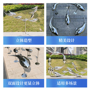 Sculpture murale en acier inoxydable en forme de poisson, finition miroir, faite à la main, design irrégulier en forme d'animal de dessin animé pour extérieur - Product Image 4