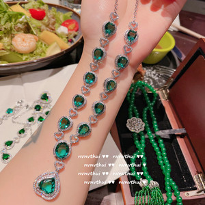 Collier pendentif émeraude multi-coupe plaqué or 18 carats gemme d'amour vert paon avec fleur plaque gland calcédoine mode - Product Image 1