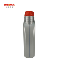 Bouteille d'huile en plastique HDPE rouge et gris de 1L pour essence et détergent, bouchon à vis, forme carrée, design sérigraphié, ouverture facile
