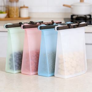 Sac de conservation alimentaire en silicone réutilisable et écologique, personnalisable, avec fermeture à pression et support – Vente en gros - Product Image 2