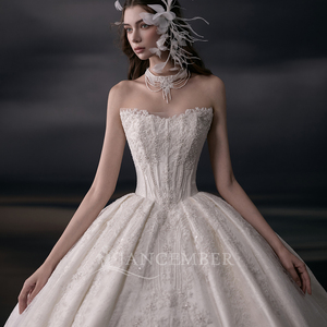 Lsgz14 Stunning Ivory Backless Lace Beaded Corset Shimmer <b>Tulle</b> Applique Modern Mermaid/Trumpet Ball Gown Wedding Dress Court - Product Image 2