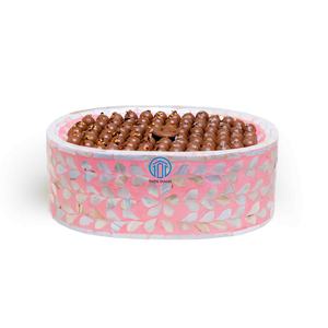 Plateau de service en incrustation de nacre rose exquis plateau de pâtisserie rond/ovale à dessert au chocolat usage domestique vacances Ramadan Eid Mubarak - Product Image 2