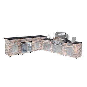 Isola per <span class=keywords><strong>Barbecue</strong></span> in Pietra da Esterno con Cucina Completa, Include Lavello e Frigorifero per Vari Stili di <span class=keywords><strong>Barbecue</strong></span> - Product Image 1