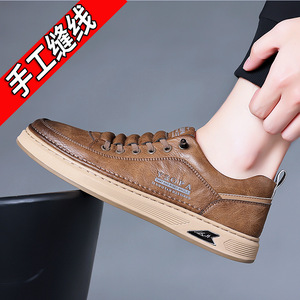 Y3OPA Men's Genuine <b>Leather</b> Lace-up <b>Sneakers</b> Round Toe Rubber Outsole EVA Midsole Summer Casual Shoes - Product Image 5
