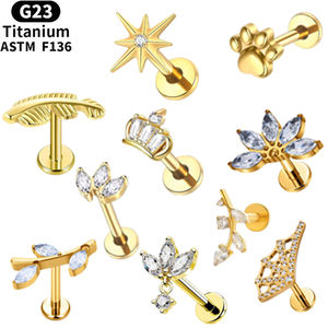 सोने की आंतरिक थ्रेड इयररिंग्स G23 टाइटेनियम मिश्र धातु चेरी पत्ती होंठ स्टड फैशन महिलाओं की शैली दैनिक जीवन भेदी गहने - Product Image 4