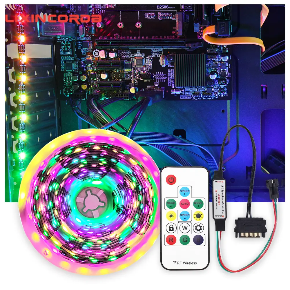 1M 30/60leds WS2812 WS2812B LED Strip Light with LED Symphony Controller SATA Interface for PC Computer Case Decoration