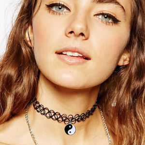 Bán Buôn Gothic Câu Cá Màu Đen Dòng Bện Hình Xăm Choker Vòng Cổ Thời Trang Bạc Dấu Hiệu Hòa Bình Cú Chữ Thập Âm Dương Dây Chuyền Quyến Rũ - Product Image 3