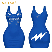 Robe moulante mini sexy pour femme avec logo personnalisé, motif étoile et éclair en strass, sans manches, extensible, pour soirée en club Y2K