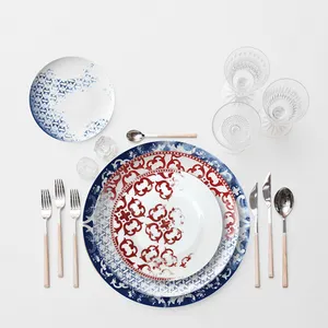 WANJOHN сине-белая фарфоровая круглая тарелка купе, синие костяные фарфоровые тарелки, Современная сине-белая тарелка для мероприятий