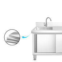 Table de préparation de cuisine en acier inoxydable, établi commercial avec étagère, évier utilitaire pour restaurant, unité de rangement
