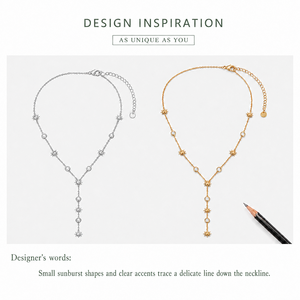 Collier Y Sunburst Station en acier inoxydable avec zircone, plaqué or 14 carats sous vide, chaîne réglable - Product Image 3