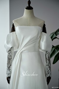Vestido <span class=keywords><strong>de</strong></span> Novia Elegante <span class=keywords><strong>de</strong></span> Encaje y Satén con Hombros Descubiertos, Plisado, Color Marfil Blanco, Tallas Grandes, Personalizable, Vestido <span class=keywords><strong>de</strong></span> Novia, Vestido <span class=keywords><strong>Civil</strong></span> - Product Image 3