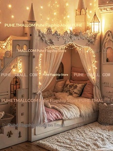 Letto a Castello Multifunzionale in Legno Massello Stile Villa Francese, Letto Principessa di Grandi Dimensioni per Ragazze, Larghezza Uniforme tra Parte Superiore e Inferiore - Product Image 2