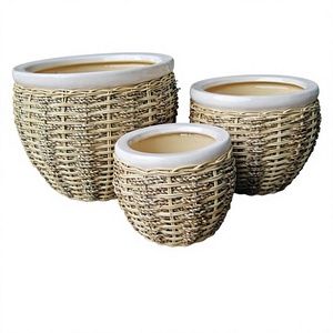 Ensemble de 3 pots à fleurs en argile émaillée écologiques faits à la main, modernes, avec trou de drainage, noir et marron, pour l'intérieur et l'extérieur - Product Image 2