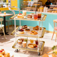 Hotel Catering Acryl Mehrstöckiger Rollender Servierwagen Transparenter Gebäck- und Cupcake-Präsentationswagen für Hochzeitsempfang Buffet-Tisch