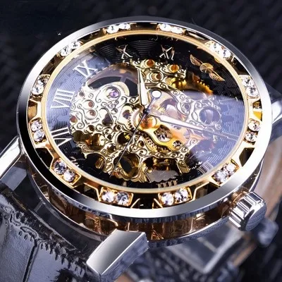 Winner Transparent Fashion Display Luminous Hands Gear Movement Retro Royal Design Men Mechanical Wrist Watches