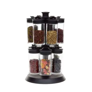 16-Glass Jar Revolving Countertop Spice Rack Organizer with Free Spice Refills