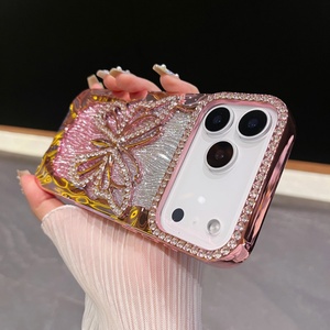 Coque de téléphone portable tendance en TPU scintillant motif papillon pour iPhone 17 15 16 14 Air Pro Max, avec dos électroplaqué effet diamant et ondulations - Product Image 3