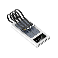 Batterie solaire portable 4-en-1 avec câbles, double lampe torche LED, écran LED, 5 sorties, chargeur d'urgence pour le camping et les voyages en extérieur