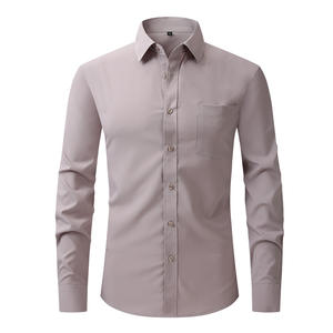 Chemise habillée en flanelle extensible pour homme, professionnelle, à manches longues, élastique dans quatre sens, 100 % polyester, décontractée pour le bureau - Product Image 2