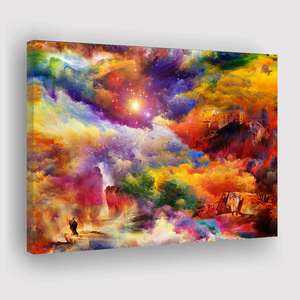 Khung kéo dài nghệ thuật sẵn sàng để treo trên tường xem cầu vồng trên đỉnh đồi trừu tượng đầy màu sắc vải in tường - Product Image 1