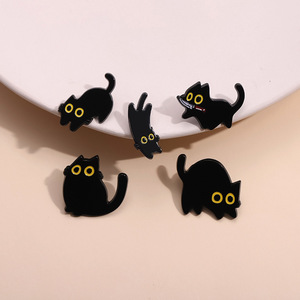 かわいい純黒の子猫亜鉛合金ソフトエナメルブローチバッジ衣類アクセサリー動物装飾バッグペンダントカスタマイズ可能 - Product Image 1