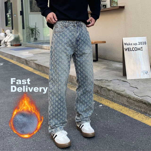 Hot Sale Designer Luxury Jeans Men High Quality Custom Jacquard Denim Jean Fabric Relaxed Boot Cut Jeans Men