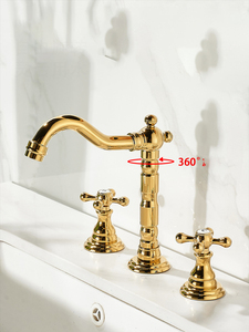 Robinet de lavabo vintage français rétro à 3 trous en laiton poli avec cartouche céramique, à double poignée, pour salle de bain, chambre et lavabo. - Product Image 3