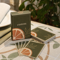 Cartes à jouer publicitaires personnalisées, jeu de 54 cartes, boîte à rabat couleur, pelliculage mat, motifs de dos de carte personnalisés pour restaurant