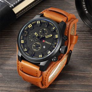 Montre sport pour homme CURREN 8225 multifonction, bracelet en cuir, quartz, chronographe, étanche, vente flash - Product Image 2